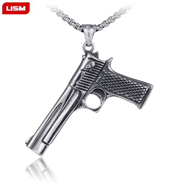 

fashion punk hip-hop women men gun shape pendant stainless steel pistol pendants necklaces submachine gun necklace jewelry, Silver