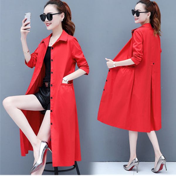 

female trench coat long 2020 new spring autumn mid-length section knee-length plus size windbreaker women red black outerwear, Tan;black