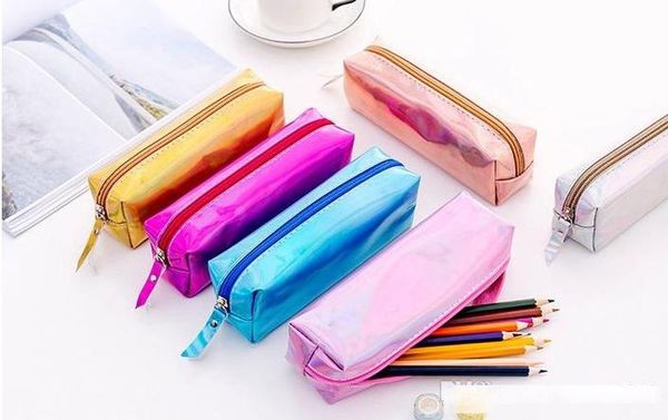 

iridescent laser pencil case quality pu school supplies stationery gift pencilcase school cute pencil box school tools