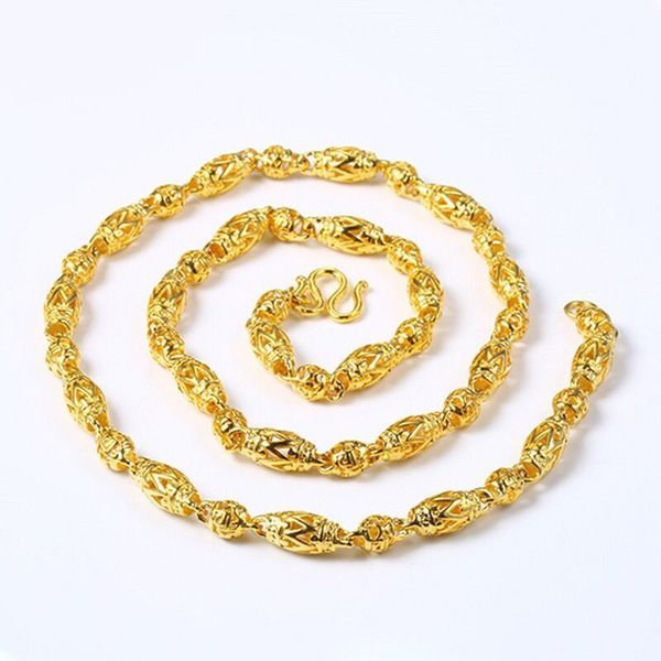 

mxgxfam ( 58 cm x 5 mm ) 24 k pure gold color hollow buddha beads chain necklaces for men domineering fashion jewelry, Silver