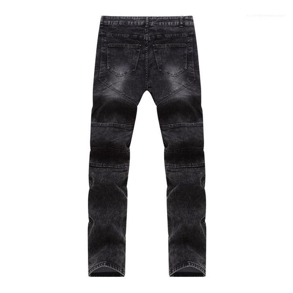 

mid waist jean pencil pants mens designer long skinny jeans mens zipper fly clothes slim fit, Blue
