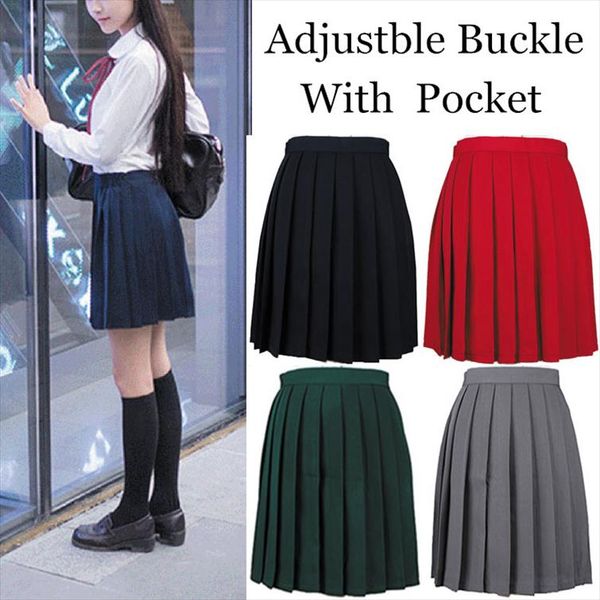 

women summer jk sailor school uniform skirt mori girl harajuku japanese preppy style high waist pocket short pleated skirt, Black