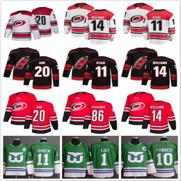 

2018-2019 season carolina hurricanes 20 sebastian aho 53 jeff skinner 11 staal hockey jerseys men all stitched hockey jerseys, Black;red