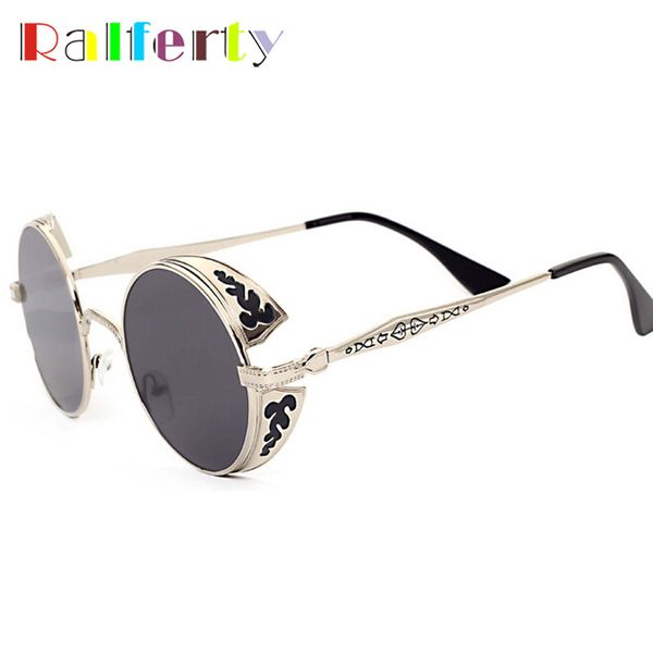 

ralferty retro steampunk sunglasses women men vintage round metal punk mirror gothic sun glasses feminino 881, White;black