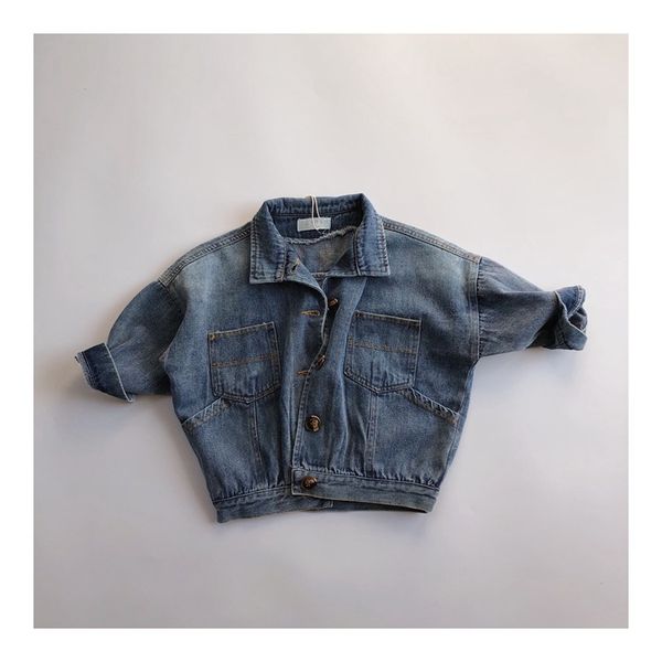 

jackets children jeans coat 2021 spring model baby korean version of the bat sleeved loose cardigan zhong xiao tong denim jacket, Blue;gray