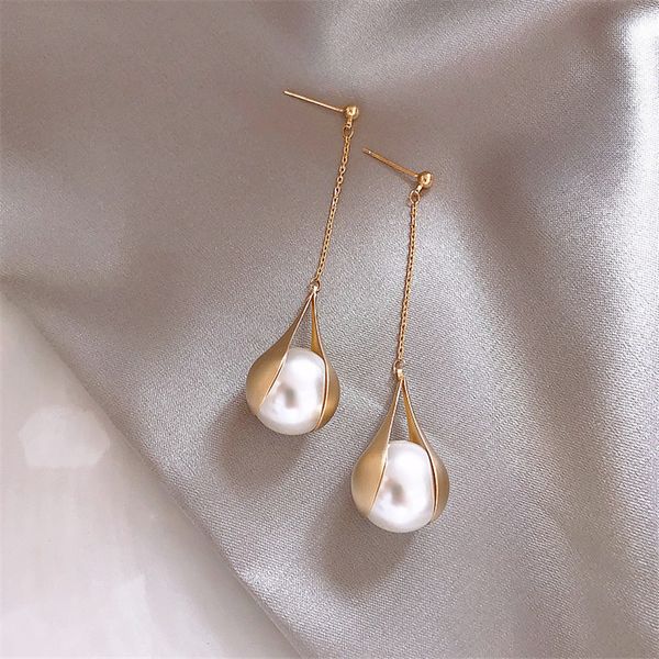 

dangle & chandelier fyuan elegant pearl alloy drop earrings for women long tassel weddings jewelry gifts, Silver