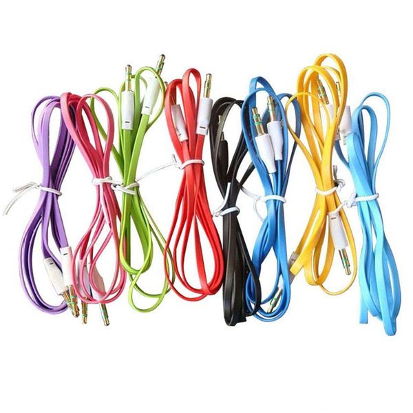 

wholesale 200pcs/lot 1m 3ft 3.5 mm flat male to male m/m jack audio stereo aux cable cord gold lead pc mp3 adapter metral cord