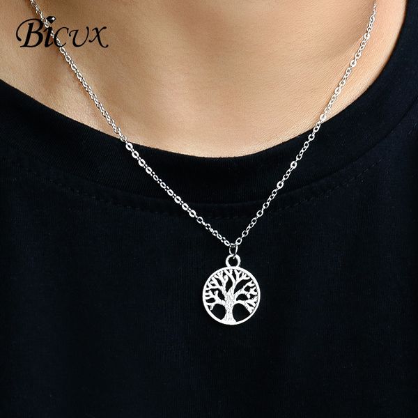 

bicux fashion trend creative life tree small drop necklace for women man personality statement silver color necklace jewelry