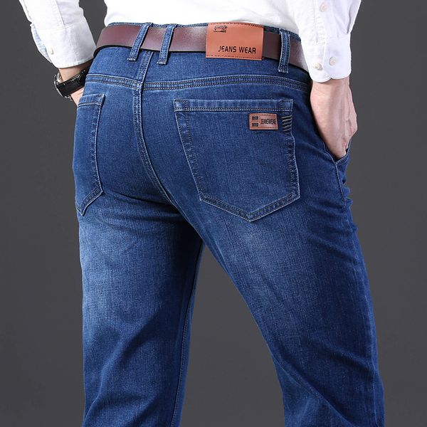 

men's jeans brand stretch 2021 business casual slim fit denim pants black blue trousers male plus size 38 40