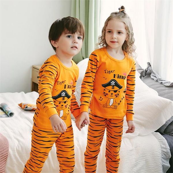 

90-160 cm cotton kids pajama sets children boys girls homewear clothing cartoon tiger sleepwear bathrobe cloth for babies pjs, Blue;red