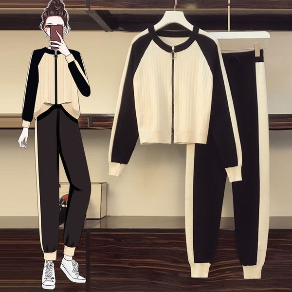 

fashion women's tracksuits 20fw autumn new style plus size women's slim knit sweater casual suit trend size l-4xl, White