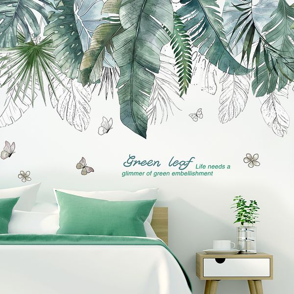 

[shijuekongjian] tropical tree leaves wall stickers diy plant wall decals for living room bedroom kitchen home decoration