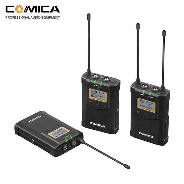 

comica with lcf muting mode uhf 48-channel wireless dual lavalier microphone system for canon/nikon/sony dslr camera