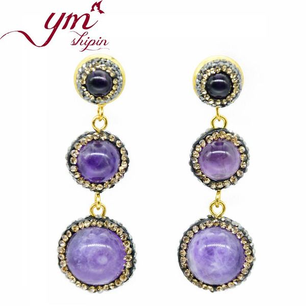 

ym shpin natural stone earrings handmade jewelry round beads geometry charms long earrings for women 2020 trendy jewelry eh0111, Silver