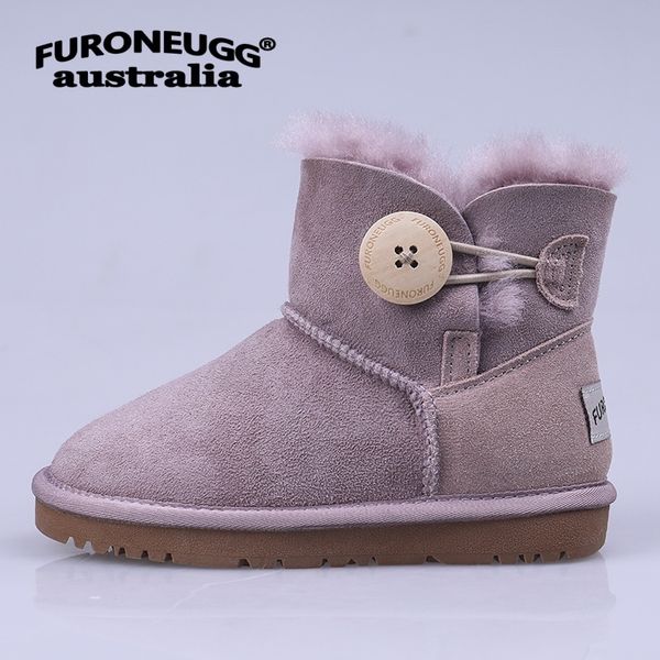 

furoneugg snow boots для детей geniune кожа мех дети снег boots кожа овец зима shearling зимний мальчик обуви, Black;grey