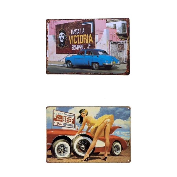 

2pcs урожай металла олово знак wall art poster металл бар паб декор автомобильный