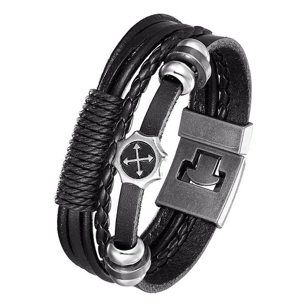 

2020 lucky vintage leather bracelet men's alloy cross multilayer woven women's pulseira masculina 7.87, Black