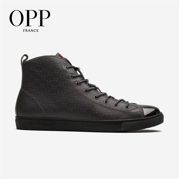 

opp fretwork men shoes men boots genuine leather metal toe shoes ankle boots for winter high metal, Black