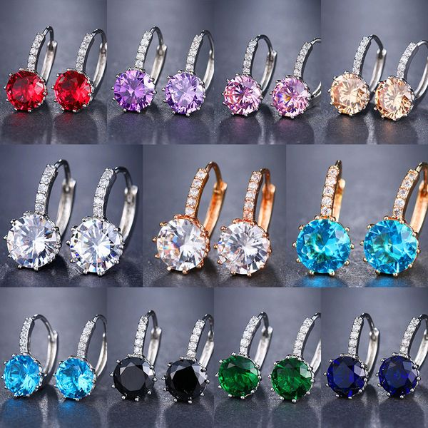 

korean style temperament all-match simple style zircon women's hoop earring female 11 colors optional ear buckle fashion jewelry, Golden;silver