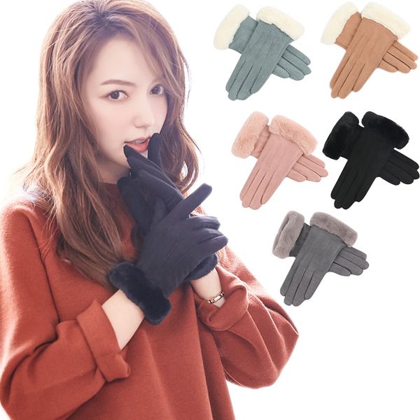 

five fingers gloves est fashion women winter thermal warm full finger touching screen mittens velvet, Blue;gray