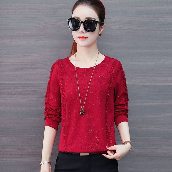 

spring autumn style women blouses shirts lady casual long sleeve o-neck patchwork blusas dd8974, White