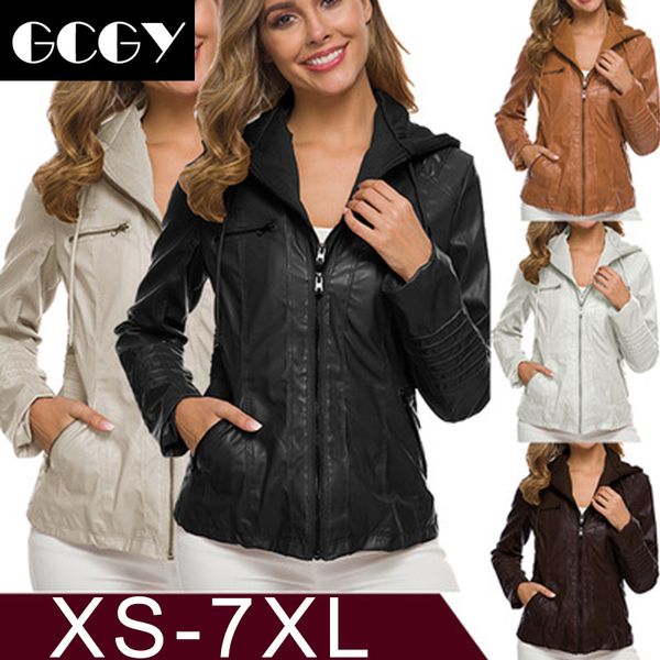 

gcgy winter basic jacket women casual coats plus size 7xl ladies waterproof windproof coats female pu hoodies outerwear, Black