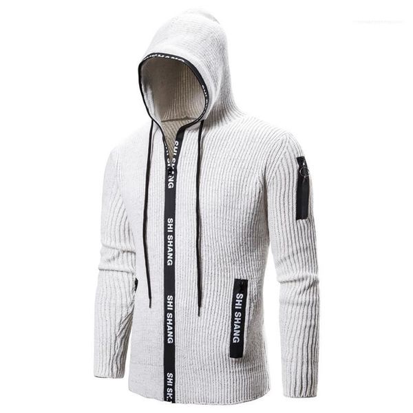

print men designer sweaters fashion slim mens zipper hooded cardigan sweaters casual pockets males clothing letter, White;black