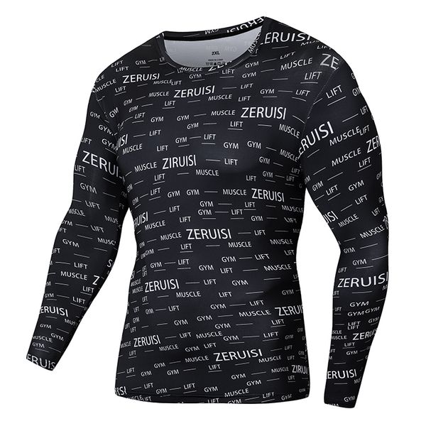 

men compression t-shirt fitness tight long sleeve jogging training breathable undershirts gym bodybuilding sportswear quick dry jersey, White;black