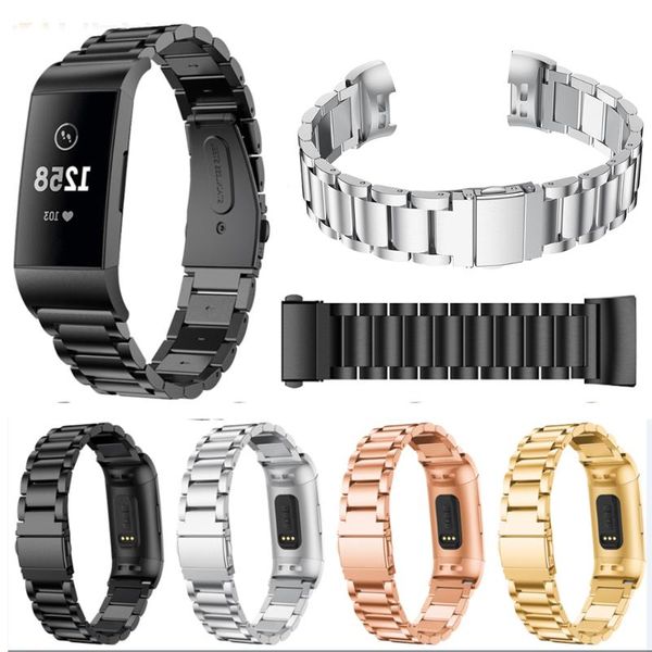 

watch bands stainless steel band strap for charge 3 link bracelet replacement watchband, Black;brown