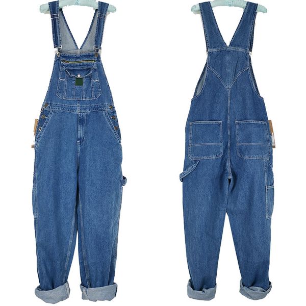 

men's denim overalls men's overalls jumpsuit large size strap straight pants blue jeans suitable for weighing 140kg