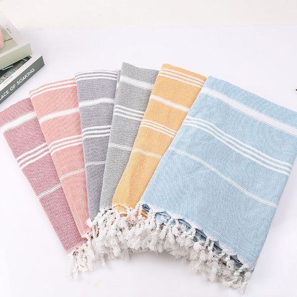 

towel long cotton bath with tassels sports gym pool beach spa knit striped tassel