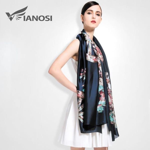 

scarves [vianosi] digital printing women scarf brand shawls and silk foulard femme luxury va003, Blue;gray