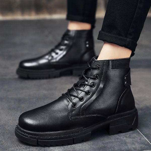 

2020 new winter men's boots ankle low heel business boot basic dress boots for men genuine leather solid black