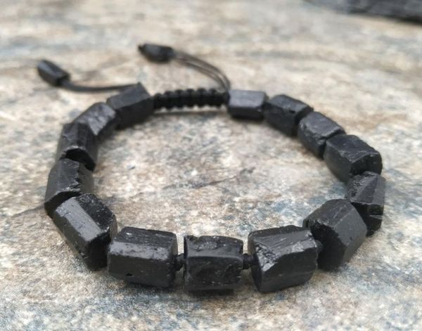 

natural rough black tourmaline stone adjustable bracelet m0059