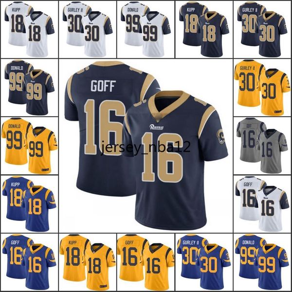 

los angeles nfc rams men #16 jared goff 30 todd gurley ii 99 aaron donald 18 cooper kupp women youth jersey, Black;red