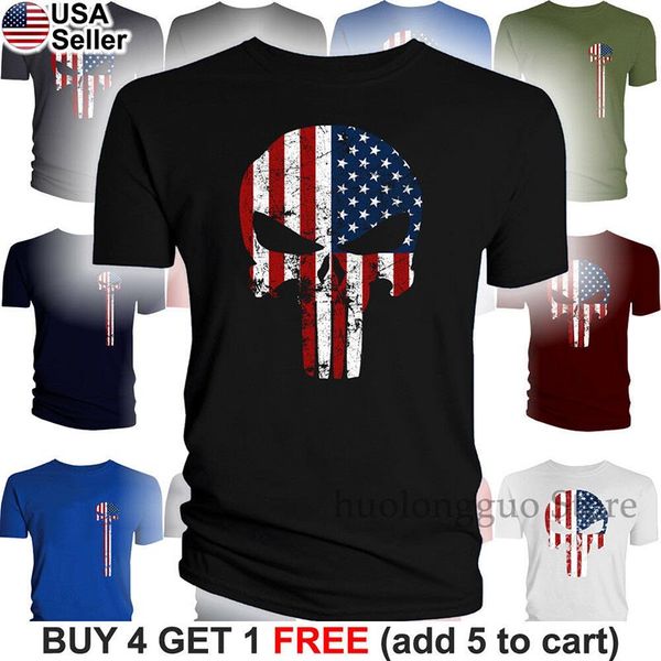 

the punisher american flag t-shirt military skull us army usa pride distressed 100% cotton men t shirt women tee