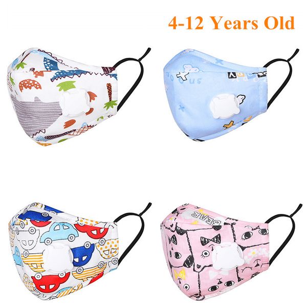 

4-12y kids cartoon breathing cotton cloth valve anti pollen dust smog pm2.5 designer face filter mask