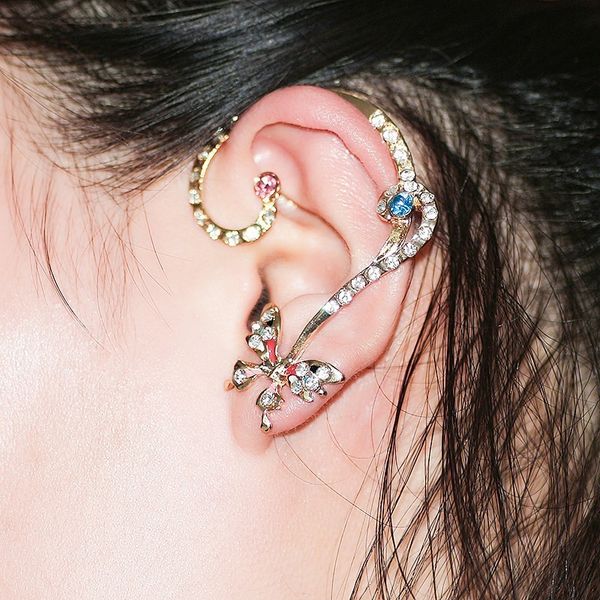 

cute butterfly earrings white black color set rhinestone ear clip charm woman holiday jewelry girl gift brincos dropshipping, Golden;silver