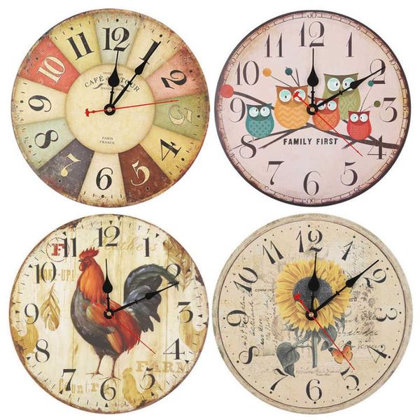 

large vintage silent quiet home wall clock quartz watch no ticking decor for bedroom living room cafe (without 12 inch