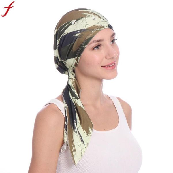 

women india beading muslim stretch beanies 2020 autumn tied muslim stretch turban hat cotton hair tail head scarf wrap skullies, Blue;gray