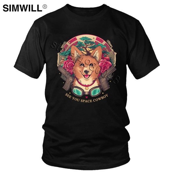 

fashion cotton corgi t shirt short sleeve round neck anime cowboy tee dog cool japan anime fan t-shirt oversized apparel