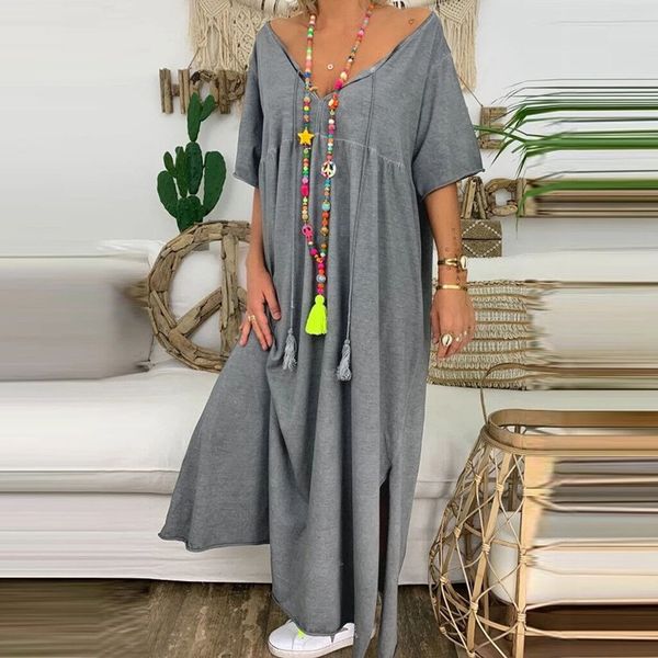 

2020 summer women's solid color v-neck short sleeve casual large size 2020 summer women's solid color v-neck short sleeve casual l, Black;gray