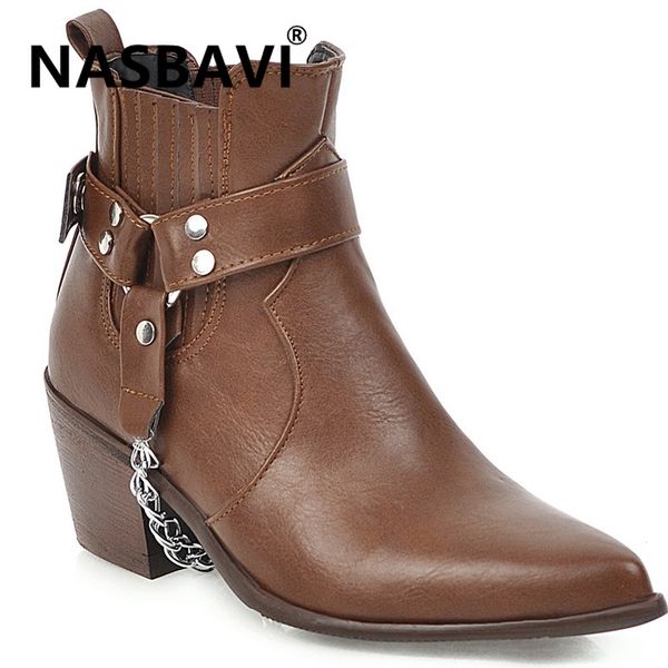 

spring winter boots ankle boots women elastic band shoes women solid color rubber metal chain decoration warm, Black
