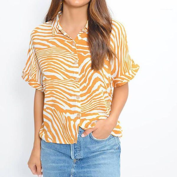 

zebra printing short sleeve loose short shirts causal blouses women clothing casual womens summer shirt simple style, White