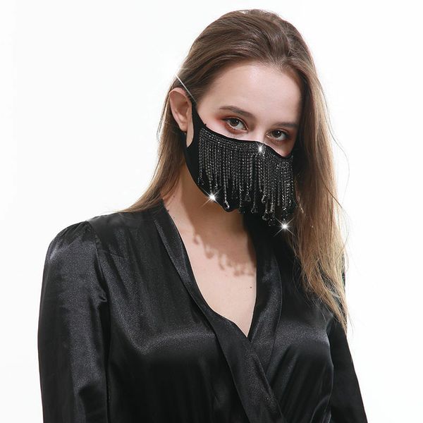 

luxury drill tassel fashion designer women decorative quarantine night club party sun protective face mask wholesale