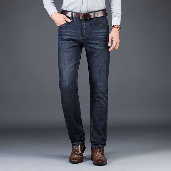 

browon autumn winter thick mens jeans soft cosy straight loose casual trousers male new tencel fabric men pants jeans for men, Blue