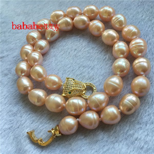 

new natural freshwater cultured rice shape 11-13mm pink pearl necklace 20, Silver