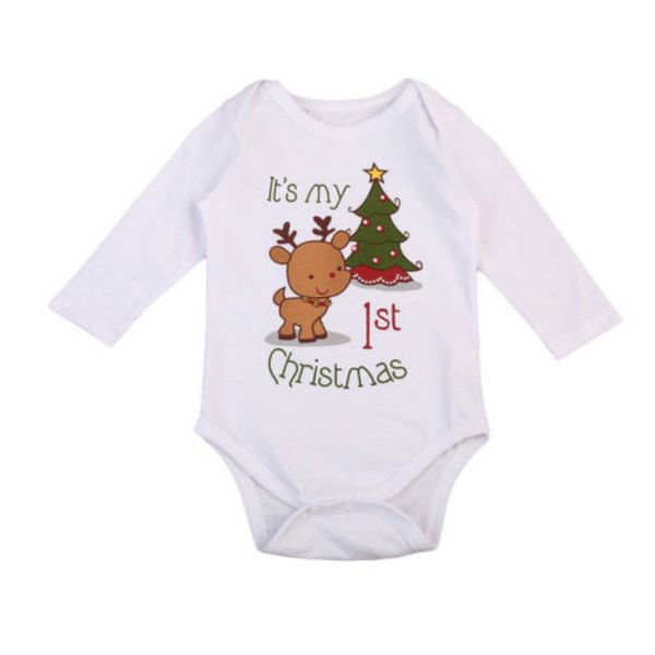 

christmas baby romper newborn infant baby boys girls cartoon deer christmas tree print long sleeves romper autumn clothing, Blue