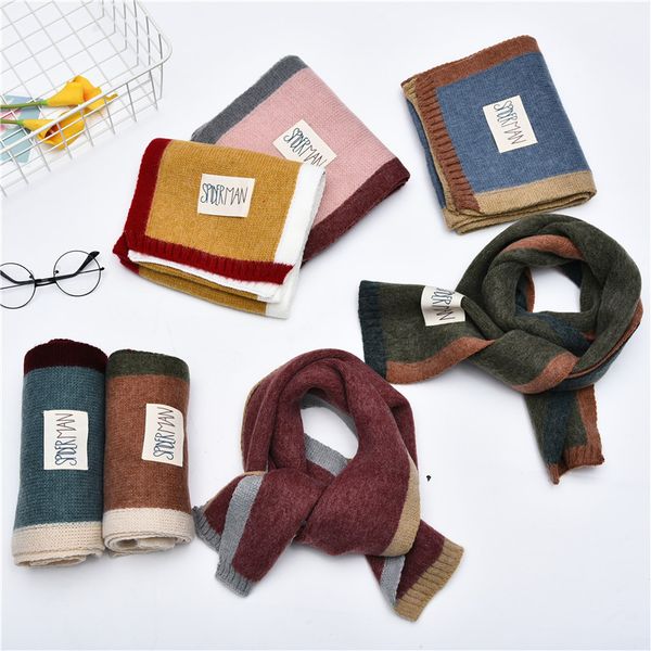 

scarves winter children's knitted wool scarf boys and girls baby thickened warmth color matching wholesale, Blue;gray