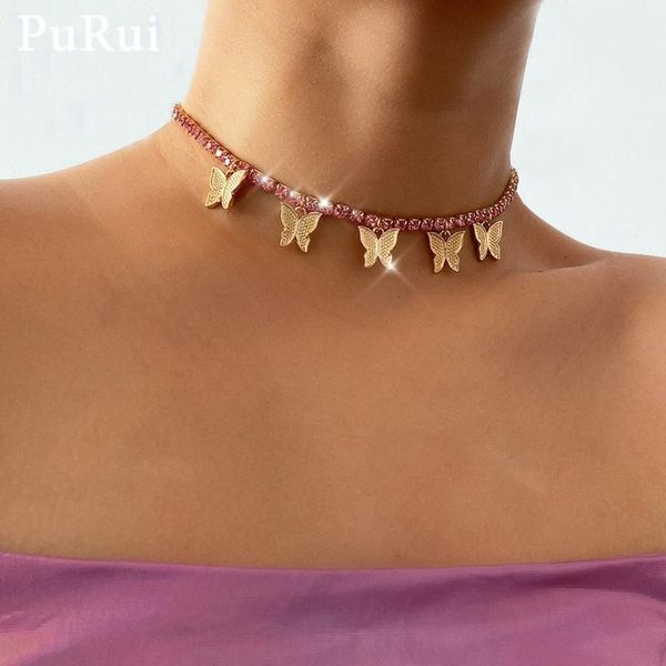 

bohemian filled iced out butterfly choker necklaces simple crystal chain pendant necklace for women collar fashion jewelry, Silver